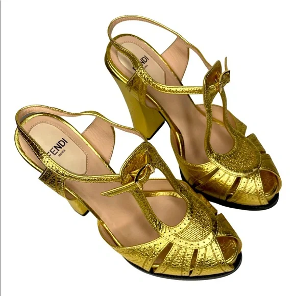 Fendi | Shoes | Fendi Metallic Gold Leather Tbar Platform